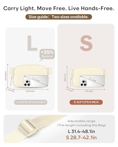 Pritent Fanny Packs for Women Cross Body Bag Waterproof Belt Bag with Adjustable Strap and Zipper Back Pocket Small Crossbody Bags Fashion Waist Packs for Workout Travelling(Ivory) - color: Ivory, size: Small