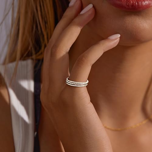 Gokeey Gold Rings for Women Non Tarnish, Dainty 14K Gold Plated Stackable Thin Thumb Ring Set Trendy Pinky Wedding Bands Engagement Rings for Women Size 4 5 6 7 8 9 10 11 - color: Silver, size: 6