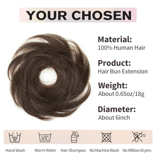 2 PCS Dark Brown Hair Bun, Messy Bun Hair Piece, Soft Fluffy Elastic Scrunchie, 30s Easy Updo for Women & Kids, Ideal for Daily Wear, Ballet, Dance & Office Use - color: Deep Brown, size: 4 Inch