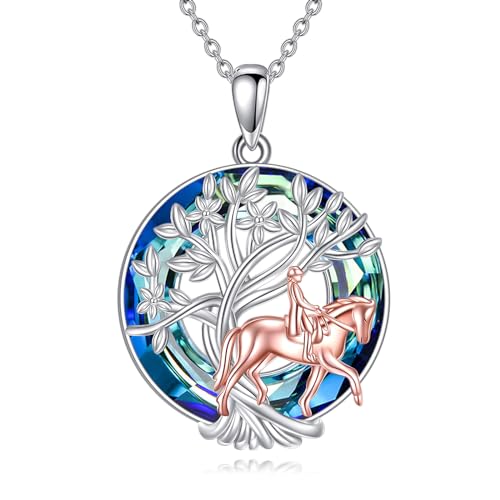 YFN Tree of Life Necklace Sterling Silver Crystal Jewelry Graduation Birthday Gifts for Women - color: Equitation