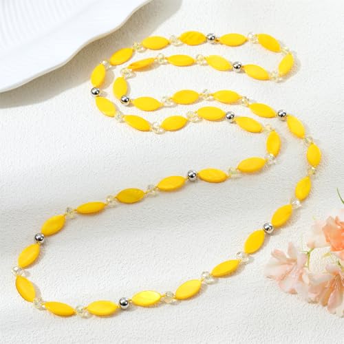 Long 48" Beaded Necklace for Women Boho Knot Strand Chunky Shell Crystal Beads Fashion Costume Jewelry for Gifts - color: Yellow