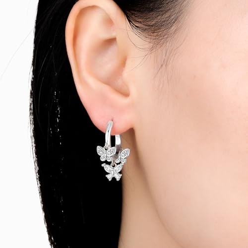 925 Sterling Silver Dangle Earrings for Women, Butterfly&Bee Animals Design, Hypoallergenic Jewelry gifts - color: Three butterfly earrings
