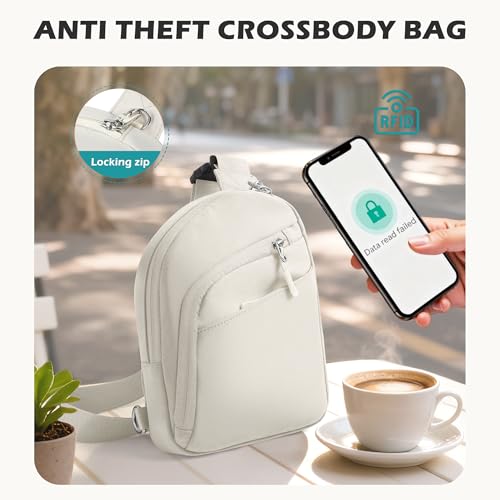 TOPEAST Anti Theft Crossbody Bags for Women Men, Small Sling Crossbody Bag Travel Purse Shoulder Wallet with RFID Blocking - color: Beige