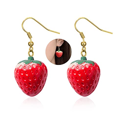 Cute Strawberry Earrings for Women-3D Acrylic Strawberry Drop Dangle Earring Costume Accessories Halloween Christmas Party Jewelry - style: A:Ear hook