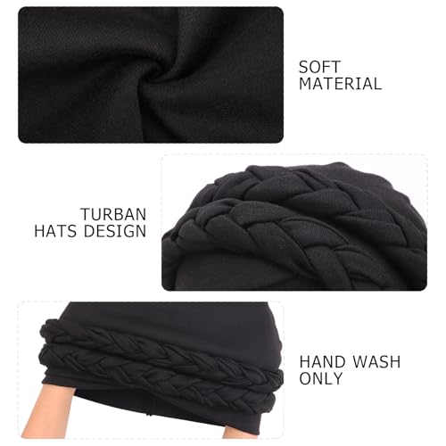 African Women Turban Caps Pre-Tied Twisted Turbans Head Scarf for Women Hair Wraps Cover Beanie Cancer Chemo Headwear - color: 1 Pack Double Twisted Braid: Black