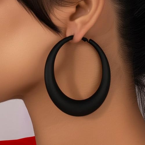 Chunky Gold Large Hoop Earrings for Women, Dainty 14K Gold Big Circle Round Statement Earrings Silver Trendy Thick Hoops Ear Jewelry for Anniversary - color: Black 1.96in