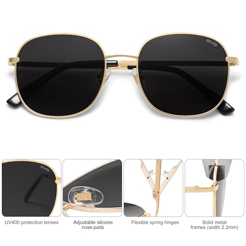 SOJOS Classic Trendy Square Sunglasses for Women Men Cute Big Frame Gold Shades SJ1137 - color: Bright Gold/Grey