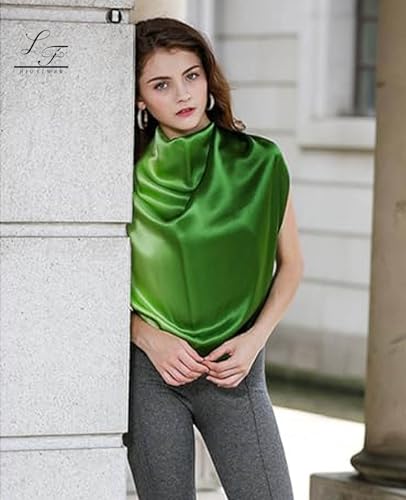 Hioyiwse Satin Square Scarf for Women Solid Color Emulation Silk Handkerchief Hair Ribbon Headband Handbag Purse - color: D4-green(23.6*23.6inch)