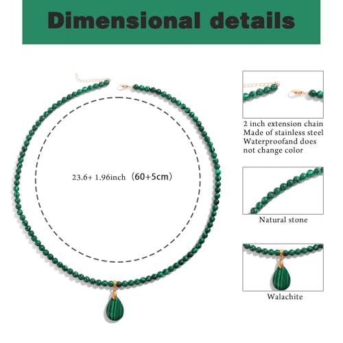 Healing Crystal Necklaces for Women Trendy Natural Stone Beaded Long Pendant Necklaces for Womens Handmade Bohemian Fashion Necklace Jewelry Gift - color: Malachite