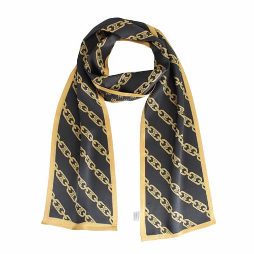 ANDANTINO 100% Silk Scarf for Women 59”*6.3” Long Shawls for Headscarf and Neck- Oblong Hair Wraps with Gift Packed - color: Chains-dark Grey