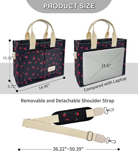 Large Canvas Tote Bag for Women Work Tote Bags with Pockets Laptop Crossbody Purses Everyday Bag Handbags for Travel - color: New Upgrade Plus Cherry Black