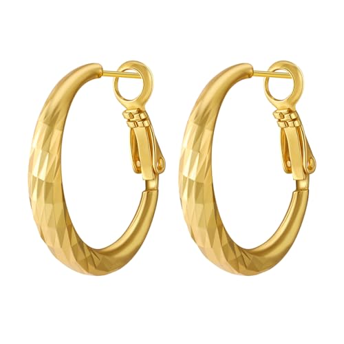Gold Hoop Earrings for Women 14K Gold Plated Hoop Earrings Set, Large Medium Small Hoop Earrings Lightweight Hypoallergenic Huggie Statement Jewelry Gift for Women - color: Gold-B