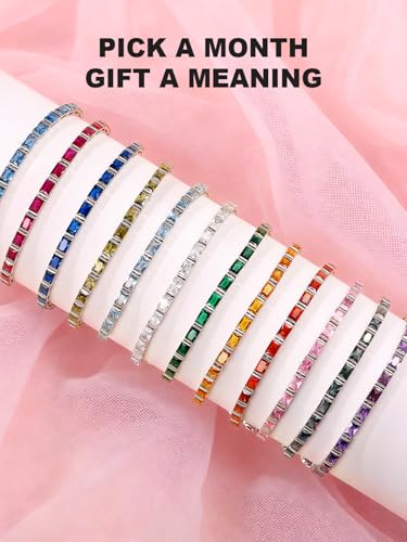 Radiant Cut Birthstone Tennis Bracelets for Women, Adjustable 6–9 Inches White Gold Plated Sterling Silver Bracelet, Hypoallergenic Anniversary Birthday Valentine’s Day Gift for Her - color: 01-Garnet