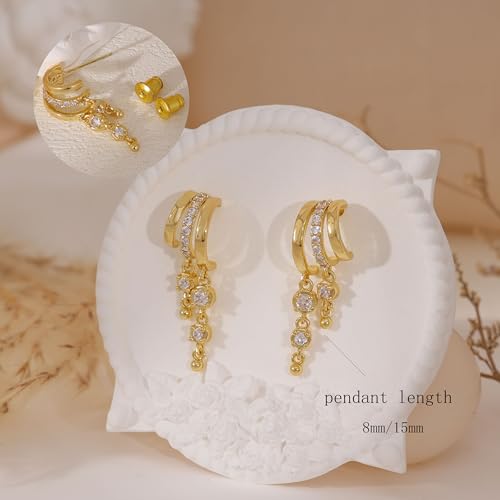 Dangle Earrings For Women, Dainty Gold Drop Statement Earrings 14K Gold Plated Long Huggie Earrings for Women Trendy Hypoallergenic Dangly Earrings Small Triple Hoops Earrings Fashion Jewelry - color: gold-circle