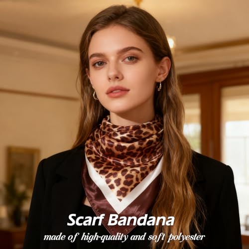 Ciormis 35" Silk Head Scarf for Women, 4 Pcs Satin Hair Scarf Square Silk Bandana Top Neck Scarves Hair Wraps for Sleeping - color: I1-leopard-set9
