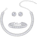 Women Rhinestone Crystal Jewelry Set Crystal Tennis Design Rhinestone Choker Necklace Link Bracelet Teardrop Earrings Set Wedding Bridal Bridesmaids Party - color: Silver Plated White Crystal（2）