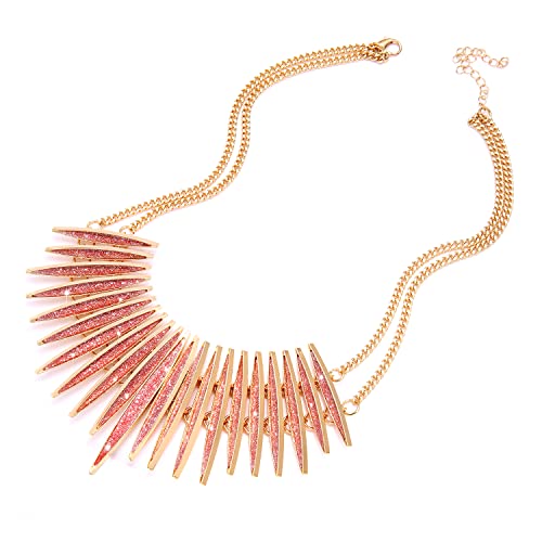 MOLOCH Sparkling Druzy Leaf Choker Necklace Fashion Gold-Tone Collar Necklace Bib Statement Chunky Tribal Necklace Woman Jewelry - color: Light pink
