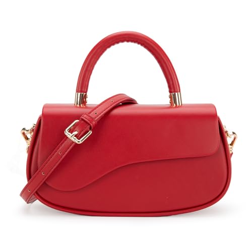 Milan Chiva Small Top Handle Purse for Women Elegant Crossbody Bag with Adjustable Strap for Evening Party & Daily Use - color: Crimson