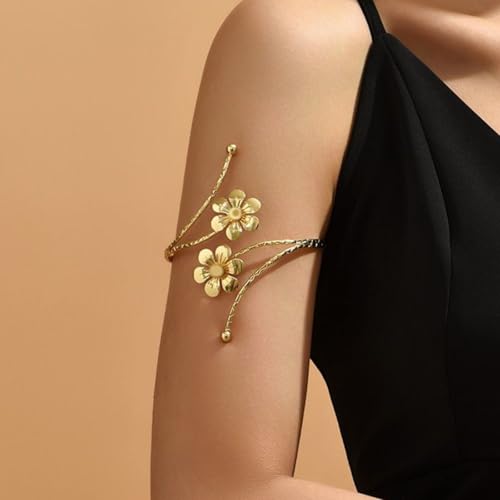 Arm Cuff Jewelry for Women Adjustable Flower Cuff Bangle Bracelet Gold Armband Upper Jewelry Gifts for Women Boho Western Accessories - color: C1:3pcs gold arm cuff