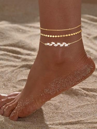 Gold Ankle Bracelets for Women,14K Real Gold Plated Waterproof Anklets Set Layered Anklets for Women Dainty Trendy Jewelry Gift Non Tarnish