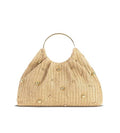 KingTo Straw Beach Bag for Women, Boho Raffia Handbag with Ring Handle | Hand-woven straw texture, gold studs, metal ring handle and magnetic closure lift beach, resort and summer looks