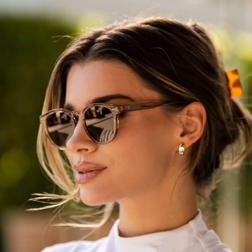 WearMe Pro Round Polarized Sunglasses for Women - Retro Classic UV400 Protection for Driving & Everyday Wear - color: Light Crystal Brown / Brown Lens