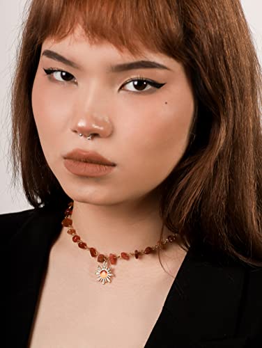 Sacina Boho Hippie Sun Necklace, Crystal Choker Necklace, Boho Necklace, Hippie Necklaces, Christmas Jewelry Gift For Women - color: carnelian