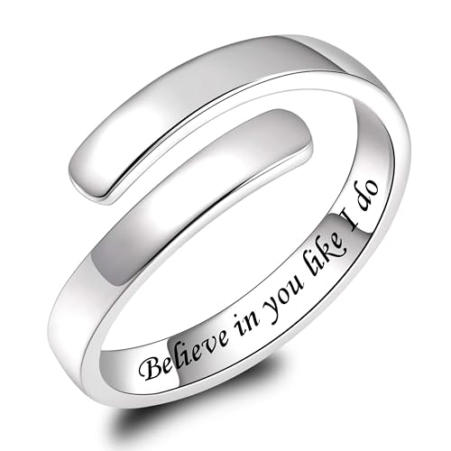 Sonateomber Gold Silver Faith Open Rings for Women ，Adjustable Minimalist Personality Encouragement Hope Love Healing Promise Ring Wedding Festival Accessories Fashion Jewelry Gift - color: Believe in you like I do