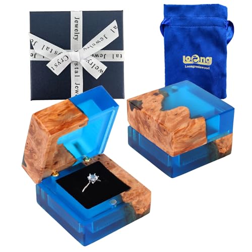 Wedding Ring Box, Handmade Wooden Ring Bearer Box for Proposal, Elegant Vintage Ring Holder Box, Engagement Ring Box with Single Slot, Suitable for Proposal, Wedding, Jewelry Storage - color: blue