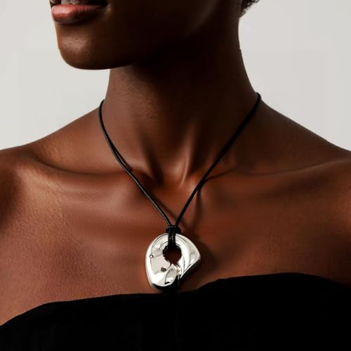 Frodete Statement Necklace for Women Chunky Gold Necklaces Long Pendant Necklace Boho Necklaces Gold Pendant Jewelry Cowboy Chic Style Cowgirl Outfit - color: Z6:Silver Pendant Necklace