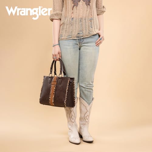 Montana West Wrangler Animal Print Tote Bag for Women Western Purse Boho Top Handle Satchel Handbag - color: Leo Coffee
