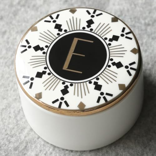 COLLECTIVE HOME - Monogram Jewelry Box, Bohemian Ceramic Trinket Box, Storage for Necklace Ring Bracelet Keys, Birthday Mother's Day Christmas Gift for Women, 3.25" x 2.5" (E) - color: E
