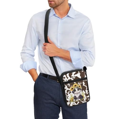 Womens Crossbody Bag Cell Phone Purse Wallet Small Shoulder Handbag for Workout Travel Gym - color: Cow Print Cat