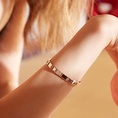 2-Pack Friendship Bracelets for Women - 18K Gold Plated Titanium Steel Cuff Love Bangle Set with Cubic Zirconia | Sister Jewelry Gift, Eco-Friendly Packaging, Durable Everyday Wear - size: Medium