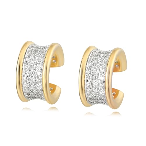 MTMY Gold Ear Cuff Earring for Women 14K Gold Plated Cubic Zirconia Non-Pierced Clip on Cartilage Chunky Ear Cuffs Hypoallergenic Jewelry - style: wide / pair