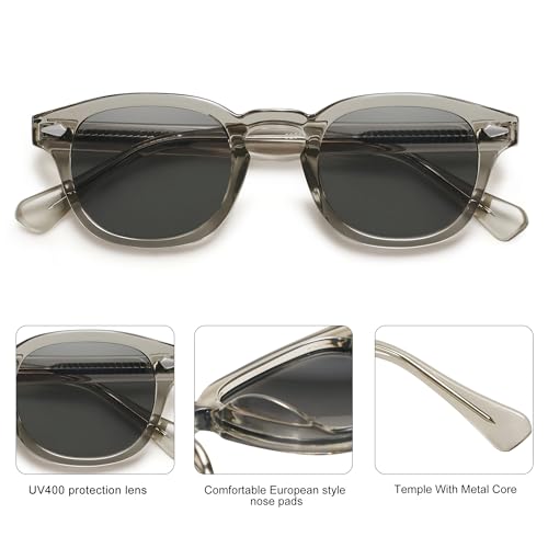 SOJOS Retro Small Round Sunglasses for Men Women Trendy Circle Style UV400 Lenses Unisex Sun Glasses SJ2251 - color: Crystal Grey/Grey