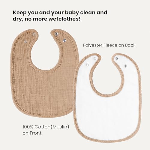 Konssy Muslin Baby Bibs 8 Pack Baby Bandana Drool Bibs Cotton for Unisex Boys and Girls, Soft Absorbent Set for Teething and Drooling - color: Camel
