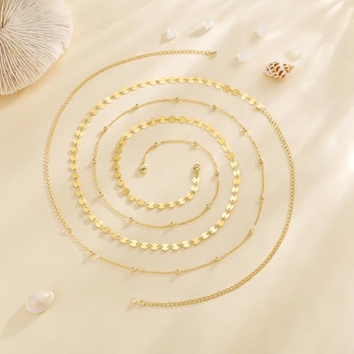 HERSIN Waist Chain for Women, 14k Gold/Silver Plated Dainty Waist Chain Cute Body Chain Gold Chain Belt for Womens Belly Chain Beach Accessories for Womens Summer Jewelry for Women Gifts - style: coinbead-GD