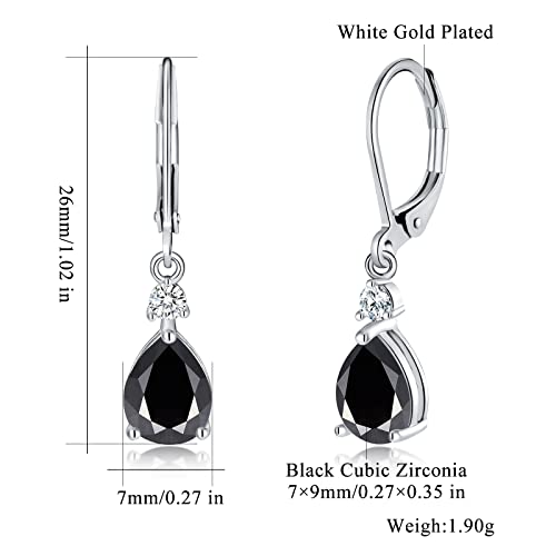 CiNily Teardrop Leverback Dangle Earrings for Women Hypoallergenic 14K Gold Plated Cubic Zircon Drop Earrings Fashion Crystal Earrings for Girls Jewelry Christmas Gifts - color: White Gold-Black CZ
