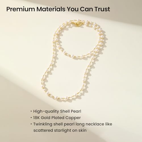 ARSIS 18K Gold Plated Shell Pearl Necklace for Women, 35"/45" Long Dainty Pearl Layering Necklace Beaded Choker, Vintage Boho Strand Necklace Vacation Jewelry Gift for Birthday Anniversary Party - color: 91cm Gold Pearl
