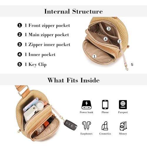 Haytijoe Faux Straw Crossbody Bags for Women RFID Summer Raffia Sling Bag Beach Vacation Travel Purse - color: Pure Khaki
