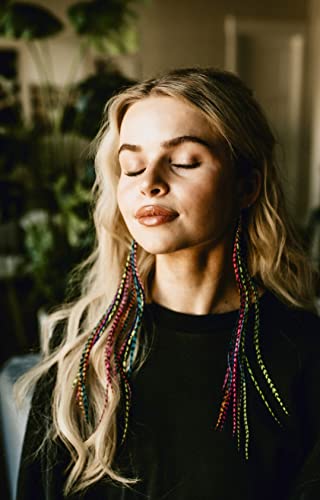 Feather Headz Bohemian handmade long lightweight feather dangle earrings for women - color: Rainbow