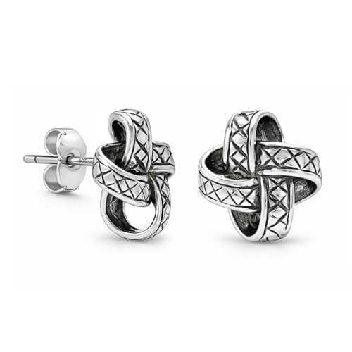 LeCalla 925 Sterling Silver Knot Stud Earrings Jewelry | Italian Design Love Knot Stud Earring | Celtic Knot Stud Earrings for Women - color: Antique Love Knot