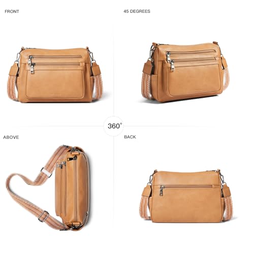 Bluome Crossbody Purses for Women, Medium Large Faux Leather Crossbody Bags Lightweight Sling Bag Shoulder Handbags - color: Camel, size: Medium 7L