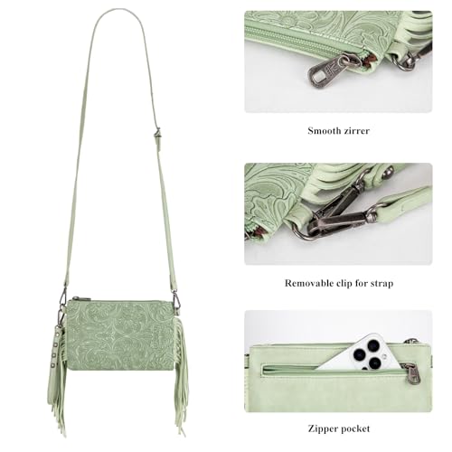 Montana West Western Purse for Women Crossbody Bag Wristlet Clutch Purse - color: A3 Light Green