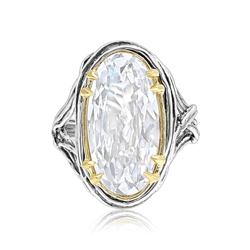 JEAN RACHEL JEWELRY Mixed Metal Two Tone Ring for Women – Oval CZ Wire Wrap – 925 Sterling Silver & 14K Gold Over Silver – Hypoallergenic Handcrafted Design