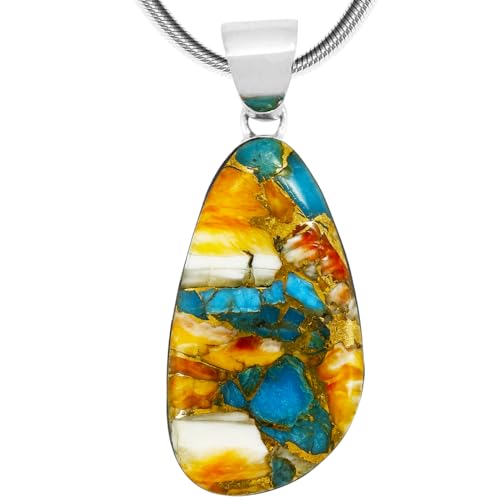 Turquoise Pendant Necklace Sterling Silver 925 (Sterling Silver Pendant with 20" Stainless Chain) - color: Desert Mirage