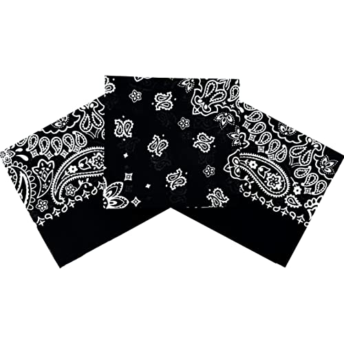 Bandanas for Women and Men，3 Pack Super Soft Thin 60s Preium Cotton 22 inch Handkerchiefs - color: 3 Pack-black