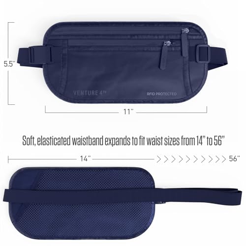 VENTURE 4TH Money Belt for Travel – Slim Hidden Under-Clothes RFID Blocking Anti-Theft Passport Holder & Travel Wallet Pouch for Men & Women to Protect Cash, Cards & Documents (Sleek Navy Blue) - color: Sleek Navy Blue