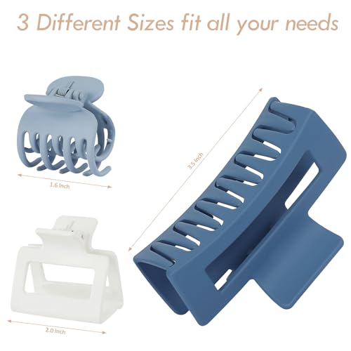 CHANDAT 3 Style Blue Hair Claw Clips Set - 9 pcs Medium Rectangle and Square Clips for Thick and Thin Hair Women's Accessories - color: Blue